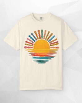 Floral Sun Graphic T-Shirt Retro Sunset Tee Boho Style Summer Shirt Women Gift